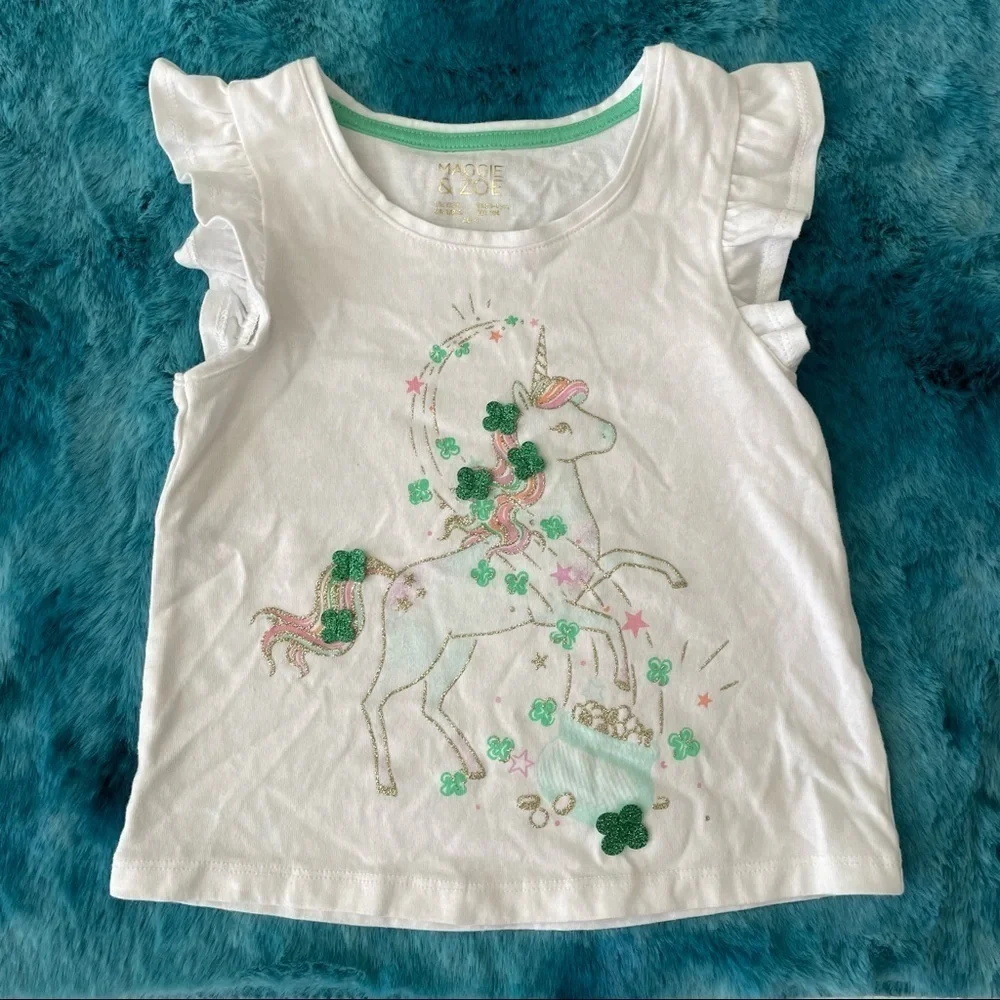 Maggie & Zoe Toddler Girl Flutter Sleeve Unicorn Graphic T-shirt Size 4